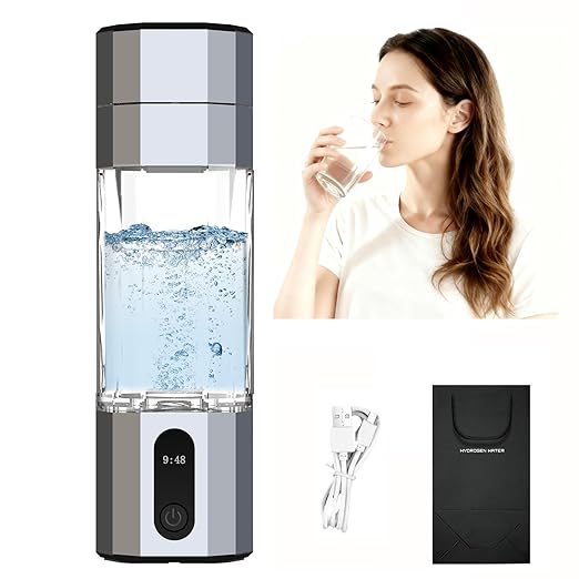 Hydrogen Water Bottle Generator, Portable Rechargeable Ionizer Machine with SPE/PEM Technology, Certified H2 Athletic Hydration, Health Care Gift for Family/Friends/Husband/Wife (Silver, 208ml)