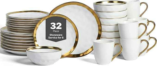 Stone Lain Florian Modern Porcelain Dish Set, 32-Piece Dishes for 8, White