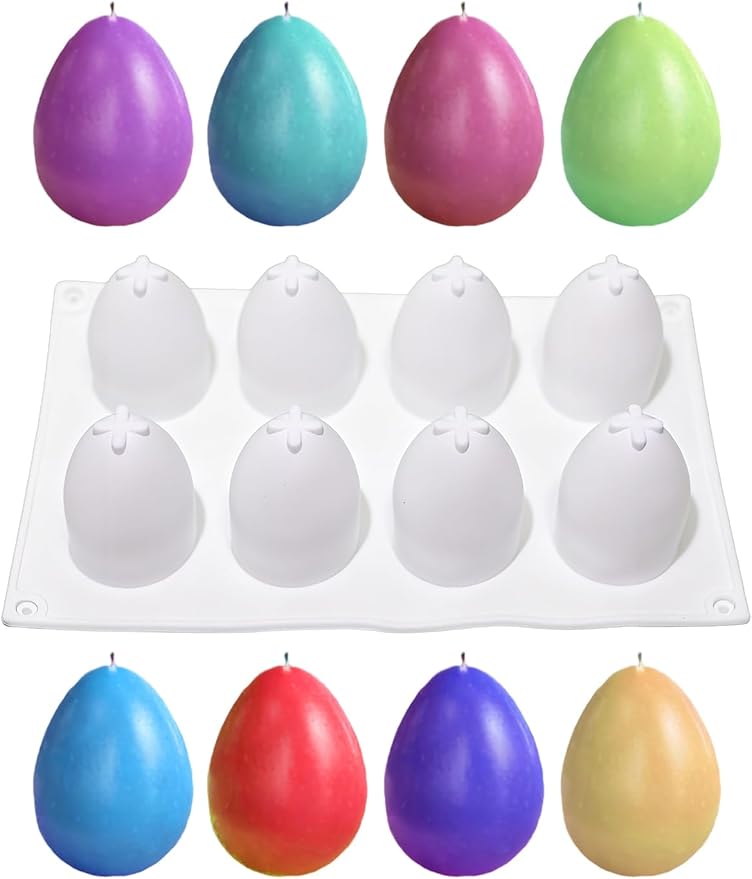 8 Cavity Silicone Egg Molds - Easter Egg Shaped Fondant Mold for Chocolate, Candy, Ice Cream, Mousse Cake, Soap, Resin, Lotion Bar, Ice Cube (Egg-8 Cavity)