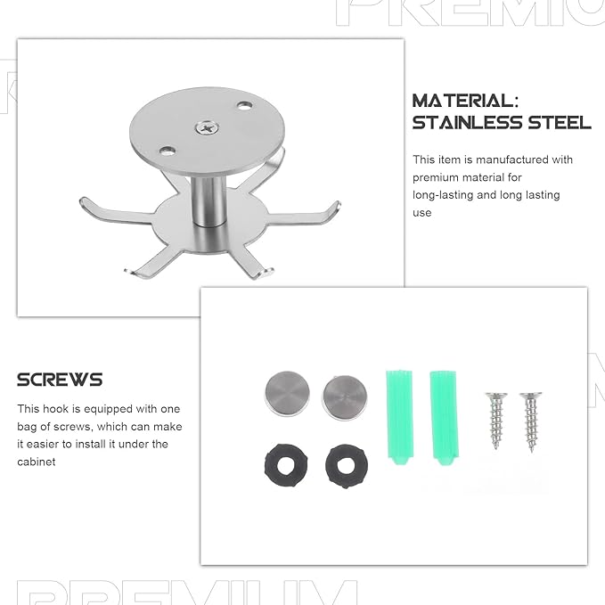 SUPVOX Rotatable 6-Prong Kitchen Utensil Hooks Stainless Steel 304 Under Cabinet Hanging Holder Heavy Duty Hanging Utensil Organizer for Kitchen Storage