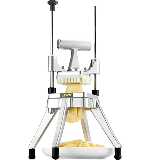 VEVOR Commercial Vegetable Fruit Chopper 3/8″ Blade Heavy Duty Professional Food Dicer Kattex French Fry Cutter Onion Slicer Stainless Steel for Peppers Potato Mushroom, Sliver