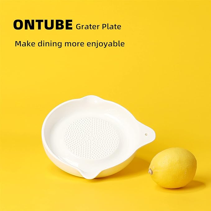 ONTUBE Ceramics Grater Plate for Ginger, Garlic, Onion, Cheese, Lemon, Chocolate, Vegetables and Fruits for Kitchen, White (5.5" x 1 Pieces)