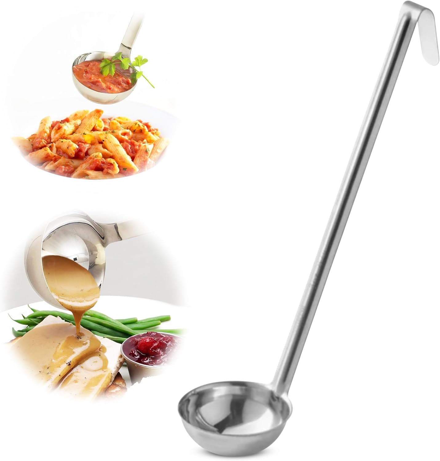 Ladle - Durable Stainless Steel Ladle Serving Measuring Soup Dressing Sauce Gravy Sturdy Dependable Long Handle for Kitchen (1, 3 Oz.)