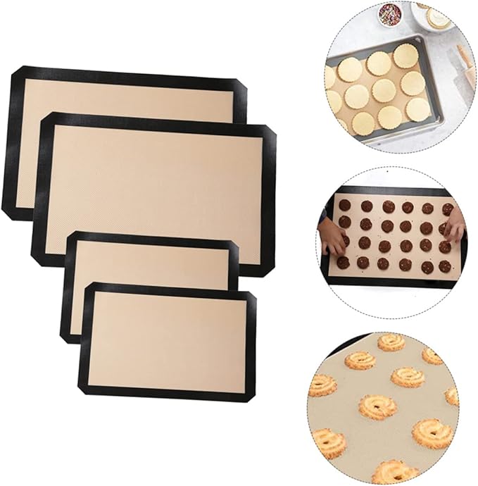 Cabilock 4pcs Silicone Fiberglass Baking Mat Heatproof Oven Mat Nonstick Baking for Cookie Biscuit Pizza Making
