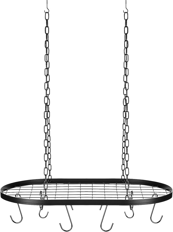 Patelai 20 Inch Pots and Pans Organizer Hanging Rack Pot and Pan Organizer with 20 S Hooks for Home, Restaurant, Kitchen Cookware, Utensils, Books, Household(Black)