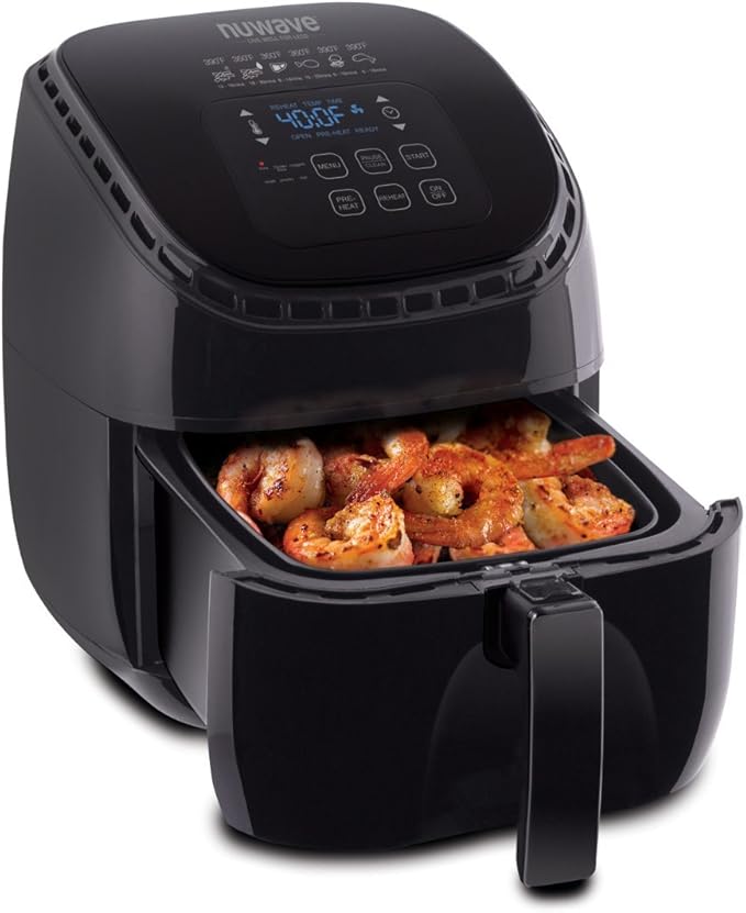NUWAVE Brio 3-Quart Digital Air Fryer One-Touch Digital Controls, 6 Easy Presets, Precise Temperature Control, Recipe Book, Wattage Control, Preheat and Reheat