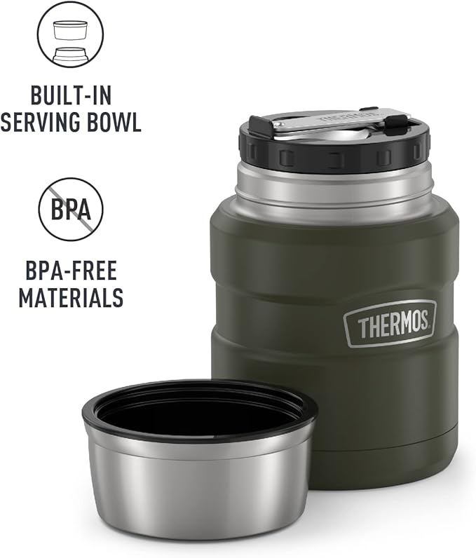 THERMOS Stainless King Vacuum-Insulated Food Jar with Spoon,16 Ounce,Army Green,(Pack of 4)