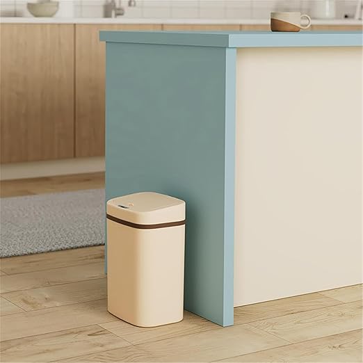 Touchless Motion Sensor Trash Can with Sealing Lid Automatic Soft Close Silent Bathroom Kitchen Office Waste Bin Narrow Rectangular ABS Hands Free Smart Home Garbage Container (Cream)