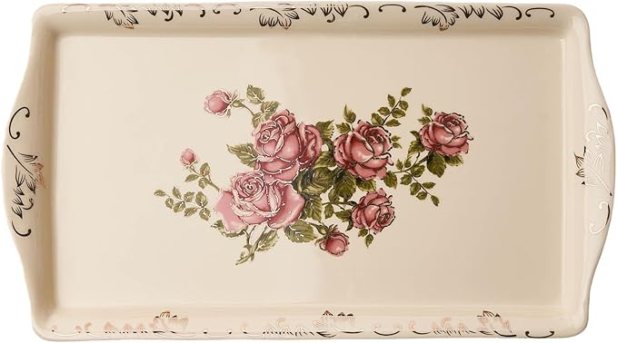 YOLIFE Ceramic Rose Serving Tray, Decorative Platter for Tea Party - 13.5 inch