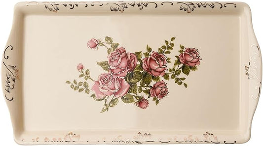 YOLIFE Ceramic Rose Serving Tray, Decorative Platter for Tea Party - 13.5 inch