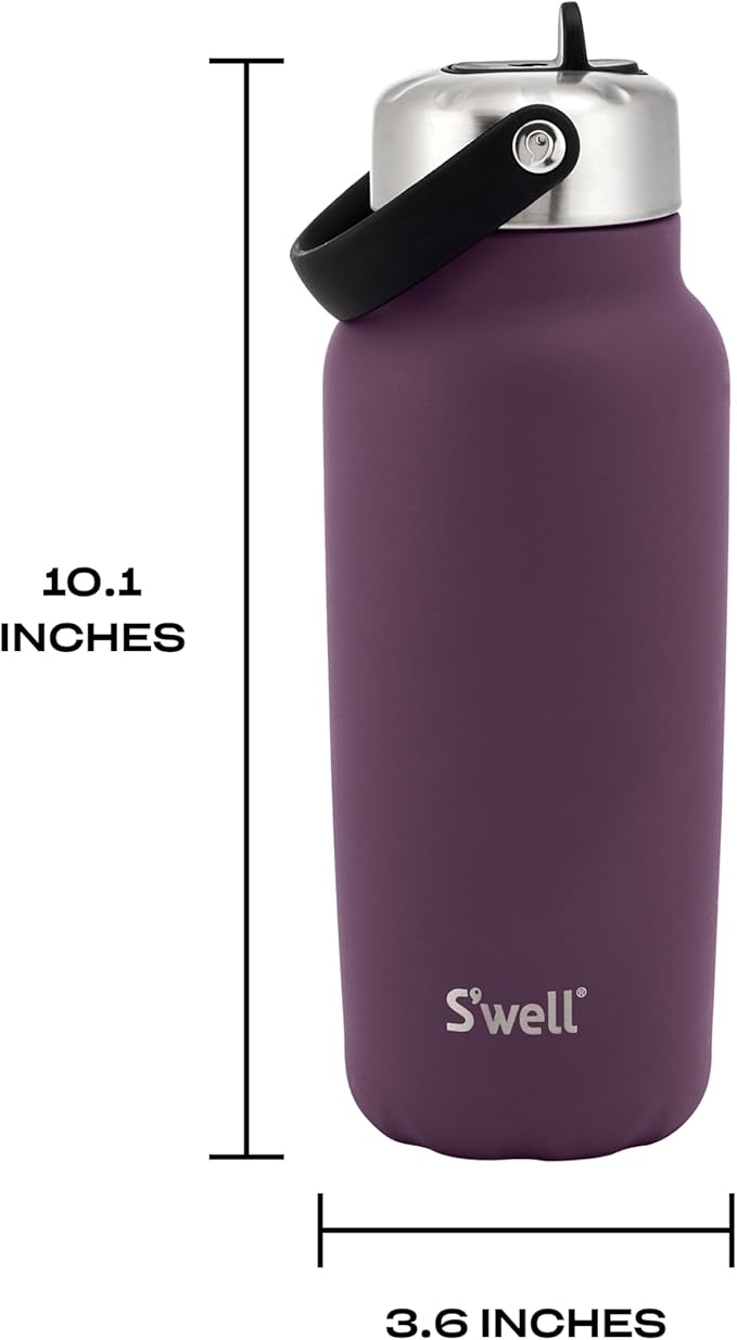 S'well Recycled Stainless Steel Explorer with Flip Straw Lid, 32oz, Plum, Triple Layered Vacuum Insulated Containers Keeps Drinks Cold for 42 Hours and Hot for 10