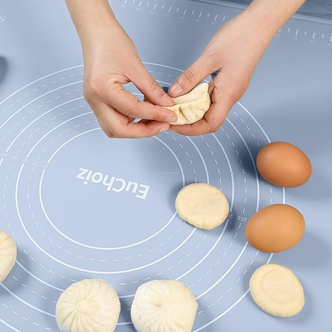 Silicone Pastry Mat 28"*20" Extra Thick Non Stick Baking Mat Food Grade Silicone Dough Rolling Bake Mat with Edge Heightening Blue