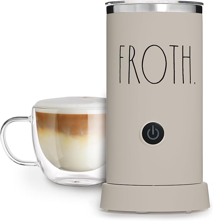 Rae Dunn Electric Milk Frother Steamer -Stylish Automatic Milk Steamer and Frother, Milk Warmer, Hot and Cold Foam Maker for Coffee, Latte, Cappuccino, Macchiato - 550 Watt (Sand)