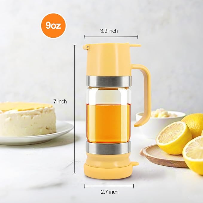 Neodaco Glass Honey Dispenser No-drip with Handle – 9 oz Maple Syrup Container Honey Jar for Coffee, Pancakes & Waffles