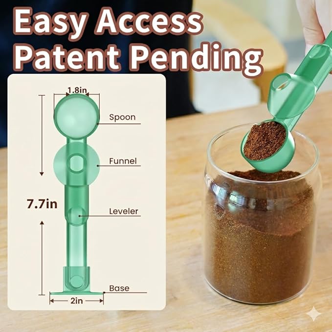 Coffee Scoop with Funnel for Ground Coffee, Protein Powder & Tea, for Reusable K Cup Refiller, 2TBSP Mess-Free, Funnel Design Prevents Spills (Translucent Green, 2-Pack)