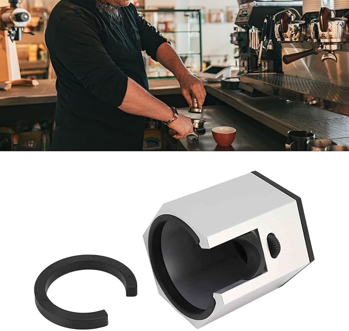 Coffee Portafilter Holder Stand with Adjustable Height Knob and Removable Bracket Cover, Aluminum Alloy Non Slip Base for Restaurants Homes Cafes (Silver)