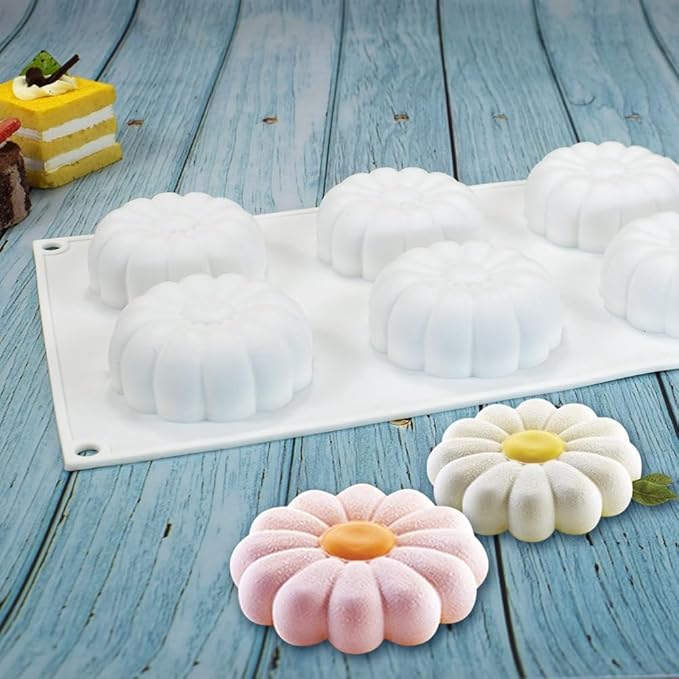 6 Holes Silicone Sunflower Cake Ice Cream Chocolate Mold Soap 3D Cupcake Bakeware Baking Dish Cake Pan Muffin Mould (Sunflower H_11.84 X6.8 X1 inch)