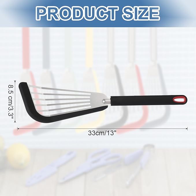 uxcell Silicone Fish Spatulas with Handle Kitchen Cooking Spatula for Egg, Fish, Pancake Black