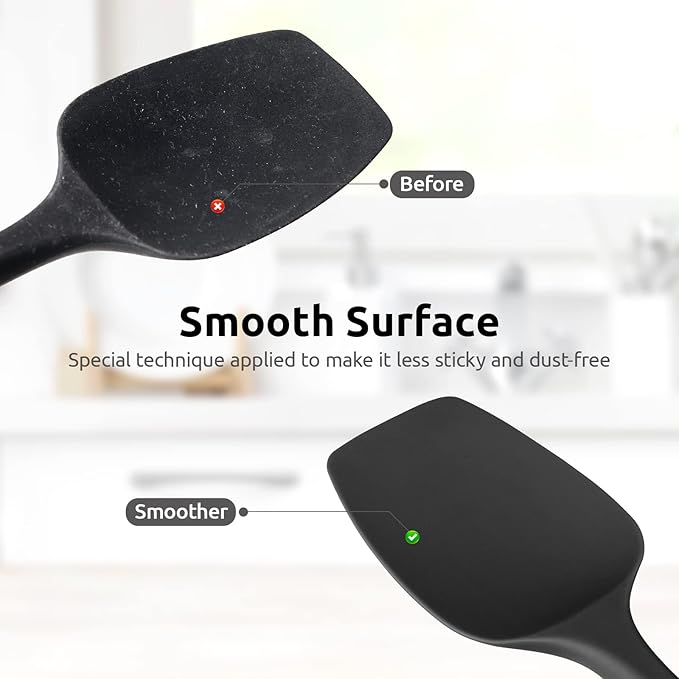 U-Taste Silicone Cooking Spoon Spatula: 480ºF Heat Resistant Food Grade 11.38" Flexible Rubber Kitchen Spoonula, Seamless Pastry Bowl Scraper for Mixing Stirring Scraping in Nonstick Cookware (Black)