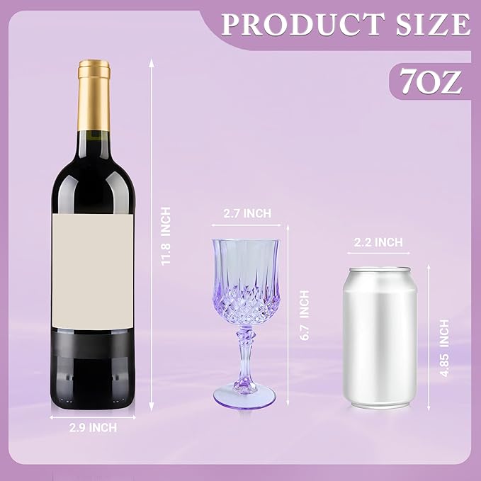 Plastic Wine Glasses, Plastic Goblets Vintage Style Cordial Unbreakable Drinking Glasses, Reusable Drinkware for Wedding Reception, Grand Event Party Supplies (24, Purple)