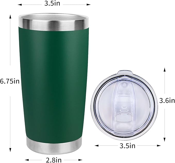 20oz Stainless Steel Tumbler with Lid, Travel Mug - Double Wall Vacuum Powder Coated Cup - Dark Green, 1 Pack