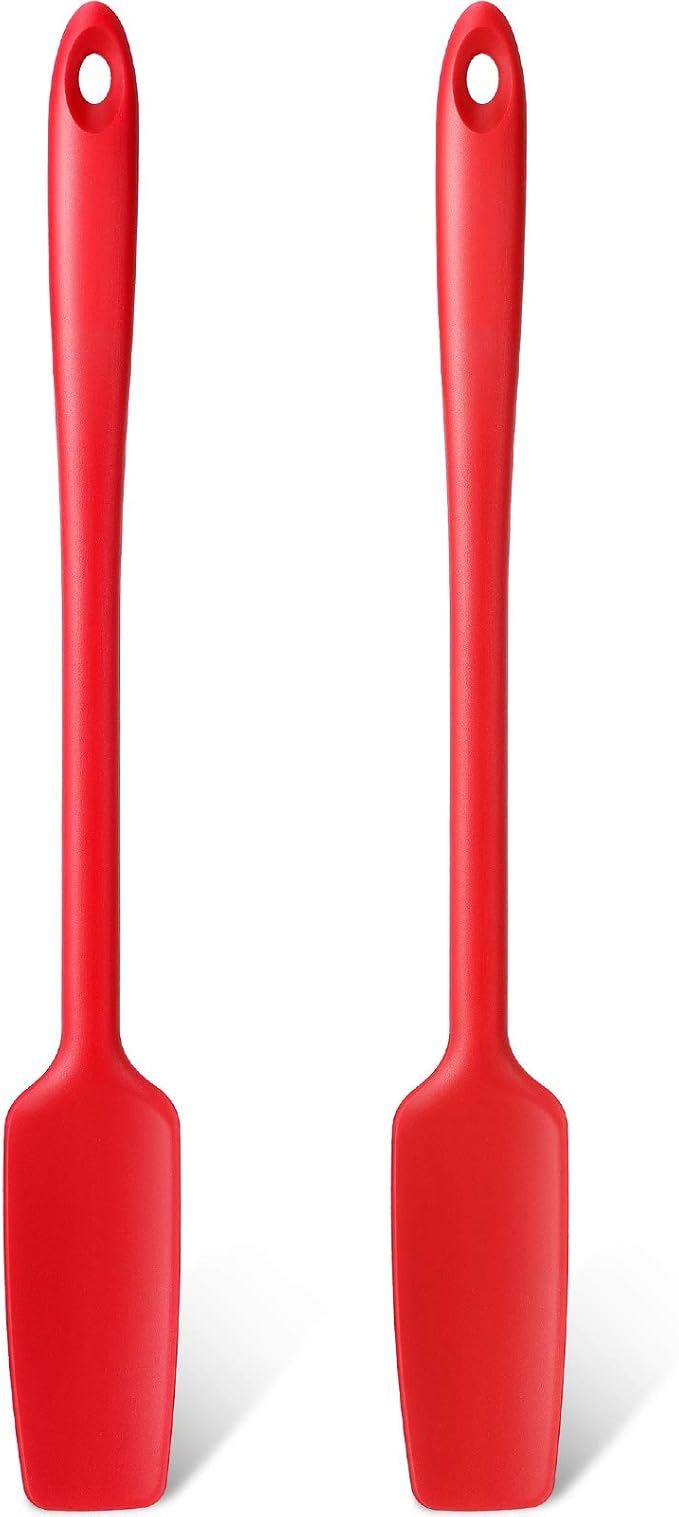 2 Pieces Long Handle Silicone Jar Spatula Kitchen Scraper Spatula Non-Stick Rubber Silicone Scraper for Jars, Smoothies, Blenders Cooking Baking Stirring Mixing (Red)