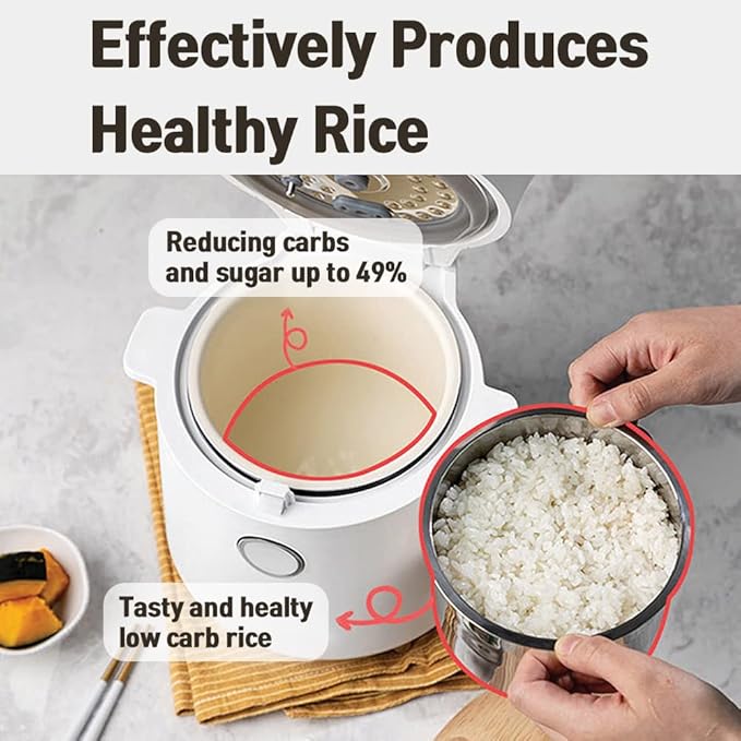 BANU Small Mini Rice Cooker Low Carb, Reduce Sugar, Keto Friendly 3 Cups Standard Capacity, 1 Cup Low-Carb Mode, Keep Warm 24 Hours Preset For White, Brown Rice, Soup, Cake (WHITE)