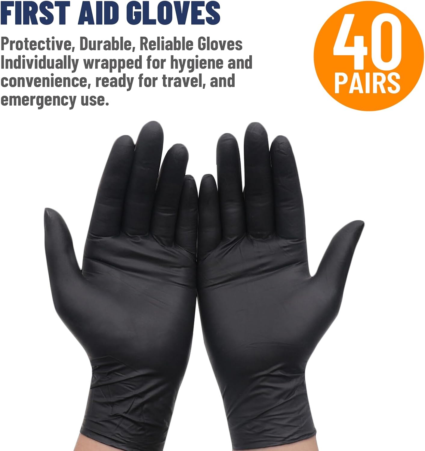 Nitrile Gloves 5mil Disposable, 40 Pairs (80 Gloves), Individually Wrapped 2 Pack, Latex Free, Powder Free, Comfortable Fit, Durable Gloves for Work, Food Prep, Cleaning, Household, Travel Use, Large