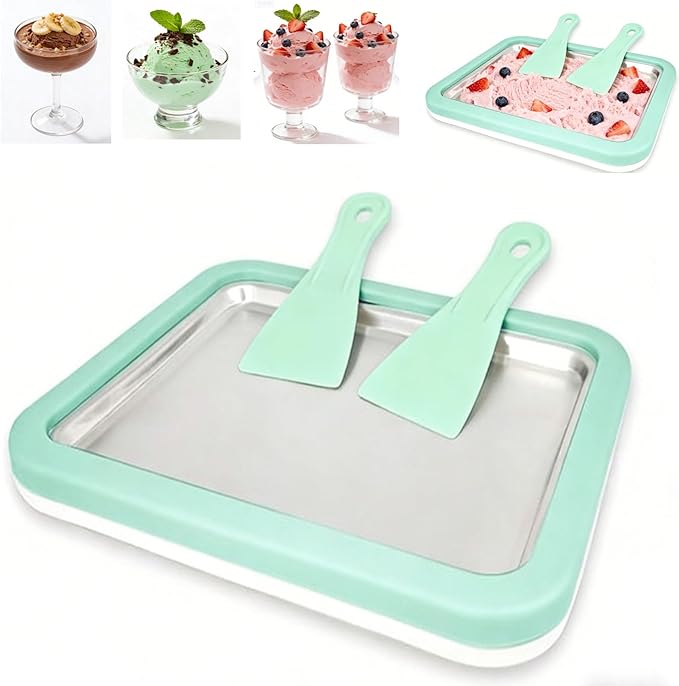 Rolled Ice Cream Maker,Instant Ice Cream Maker,Instant Gelato Pan/Roll,Food Grade SUS304 Stainless Steel Cool Plate Homemade DIY for Fun Parent-Child Activities