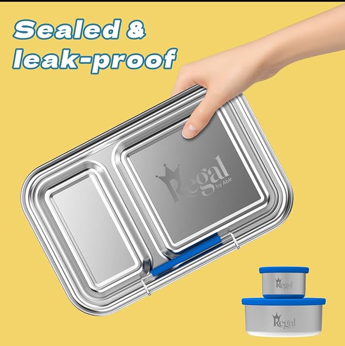 Bento-Style Stainless Steel Lunch Box -2 Compartment Stainless Steel Lunch Box - 2 Containers for Kids & Adults Dishwasher Safe Steel Lunch Boxes for kids