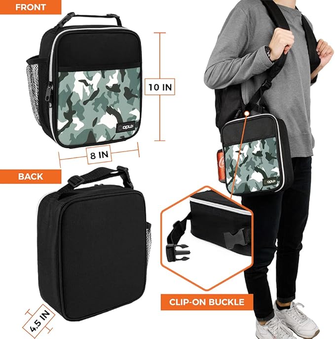 opux Premium Insulated Lunch Box, Soft School Lunch Bag for Kids Boys Girls, Leakproof Small Lunch Pail Men Women Work, Reusable Compact Cooler Tote Lunchbox for Office Adult, Camo Green