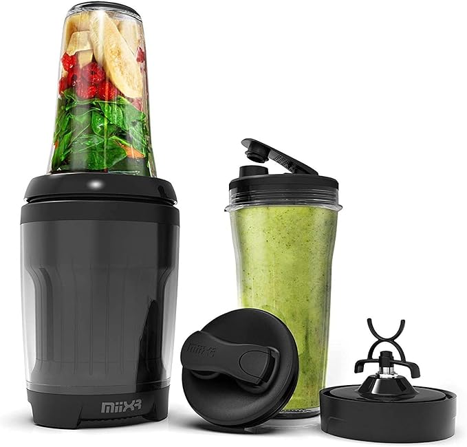 Promixx MiiXR X7 Personal Blender for Shakes and Smoothies - with Performance Nutrition Protein Mixer X-Blade and Shaker Bottle Agitator, Smoothie Blender/Maker, Highly Efficient (7 Piece Set)