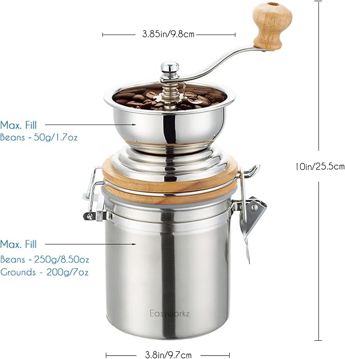 Easyworkz French Press 12 oz, Bundled Manual Coffee Grinder with Airtight Canister