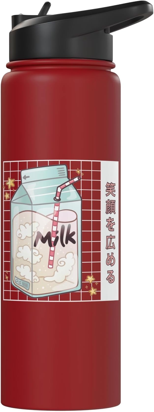 Japanese Kawaii Strawberry Milk Carton Vaporwave Grid Stainless Steel Insulated Water Bottle