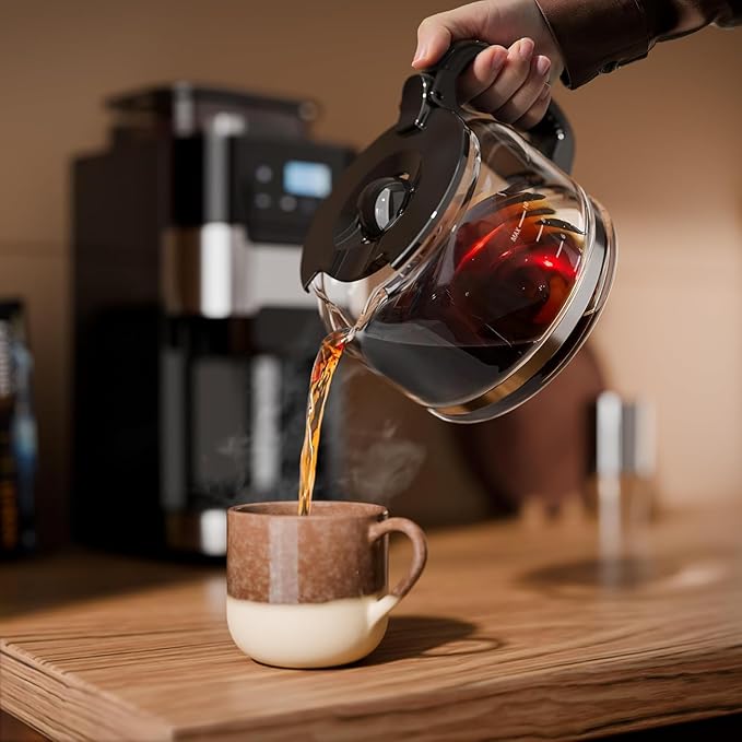 Kismile 10-Cup Digital Drip Coffee Maker with Built-In Grinder, Programmable, 12H Timer, Keep-Warm Function, Customizable Strength & Grind Size, Coffee Machines with Smart LED Touchscreen