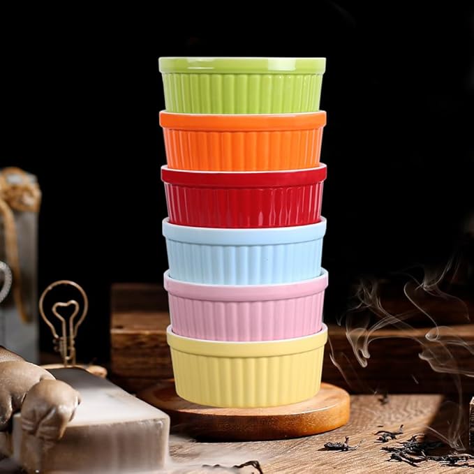 Ramekins 4oz,Creme Brulee Ramekins and Souffle Dishes,Porcelain Oven Safe Baking Bowls,Pudding Cups,Dipping bowl,Set of 6,Pink.