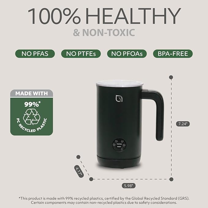 WILLOW Eco Series Milk Frother, 4 in 1 Milk Steamer, One Button Operation Hot and Cold Foam Maker 8.12oz/240ml Milk Warmer for Coffee & Latte, Made from 99% Recycled Plastics, 100% Non-Toxic