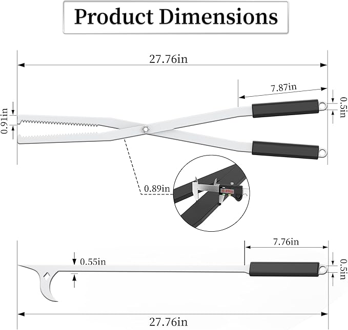 Heavy Duty Fire Tongs Firewood Grabber Tool with Scissor Shape Serrated for Campfire, Bonfire, Fire Pit Log Claw Tongs - Stainless Steel