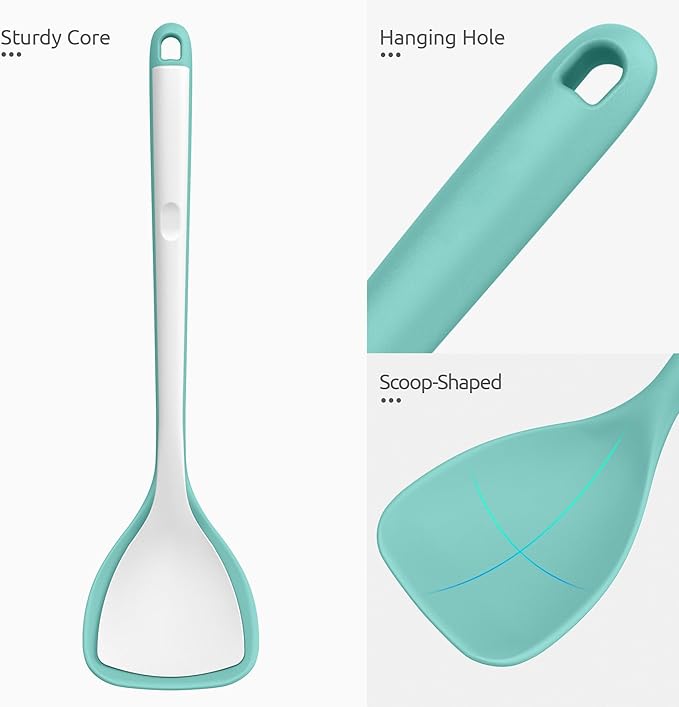 U-Taste 18/8 Stainless Steel Measuring Cups and Spoons Set of 12 (Multi) and 600ºF Heat Resistant 13.76" Long, 3.63" Wide Wok Spatula for Kitchen Stir Fry (Aqua Sky)