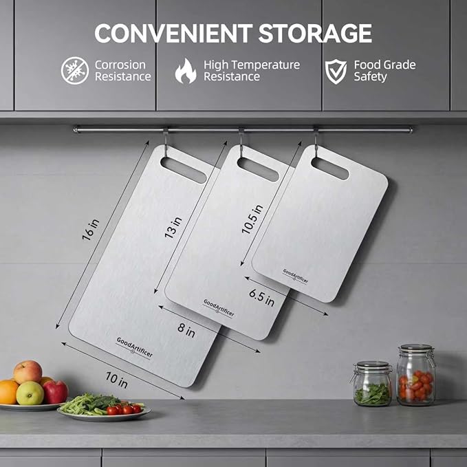 Titanium Cutting Boards,100% Pure Titanium Kitchen Cutting Board, Double-Sided Non-Toxic Cutting Board, Ideal for Slicing and Dicing Meats, Features Handle, Dishwasher Safe,10.5"L*6.5"W