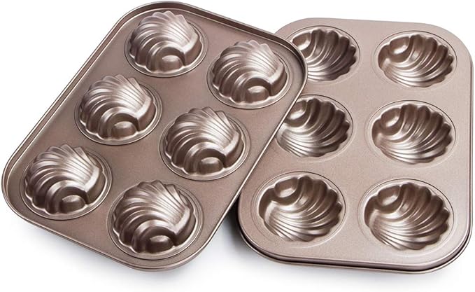 Webake Non-stick Madeleine Pans Carbon Steel Cake Pan French Dessert Mold Spherical Scallop Madeline Bakeware 2 Pack Set