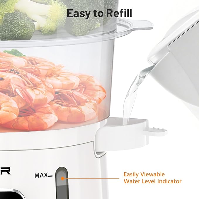 Electric Food Steamer, 13.7QT Vegetable Steamer with 3 Tiers BPA-Free Baskets, Digital Steamer with Appointment and Timer, 800W Simultaneous Cooking, Ideal for Veggies Seafood Rice White