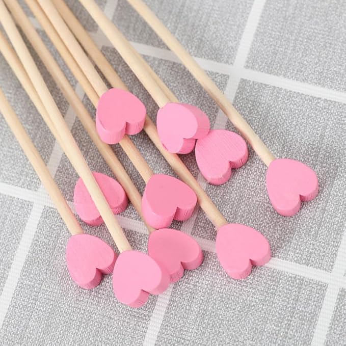 100 Pieces Disposable Wooden Coffee Stirrers Pink Heart Wooden Coffee Stir Sticks Wooden Stirrers Wooden Drink Stirrer Sticks for Coffee Cocktail Milk Beverage, 6.1 Inches