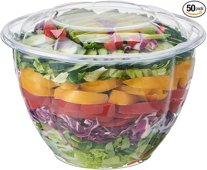 [48 oz. 50 Sets Clear Plastic Salad Bowls with Airtight Lids Disposable To Go Mixing Containers Serving for Fruit, Quinoa, Lunch and Meal Prep