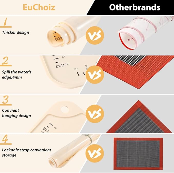 Silicone Pastry Mat 24"*16" Extra Thick Non Stick Baking Mat Food Grade Silicone Dough Rolling Bake Mat with Edge Heightening Cartoon Beige
