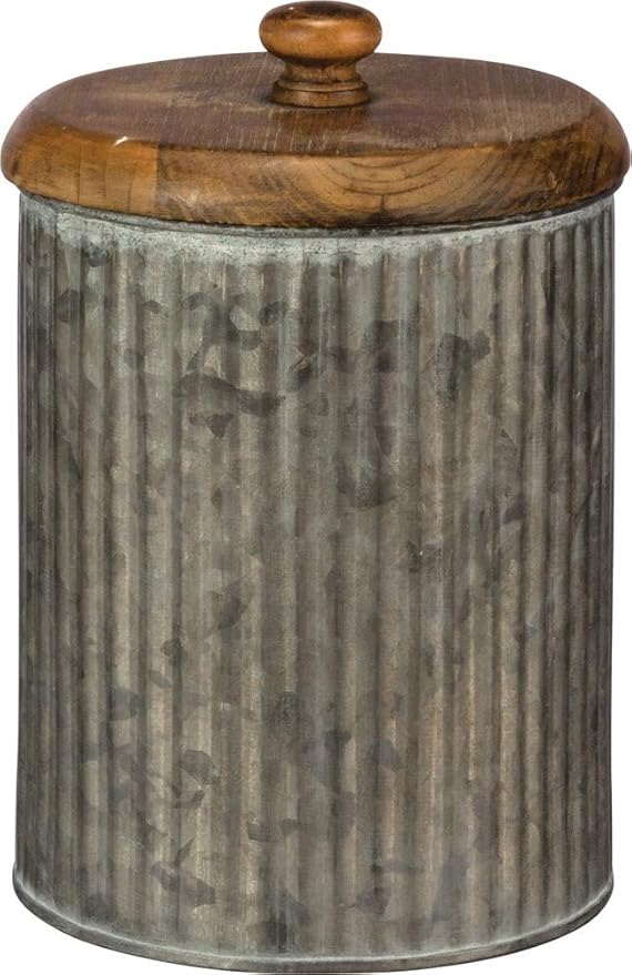 Primitives by Kathy Rustic Style Canisters, Set of 3, Galvanized Metal and Wood