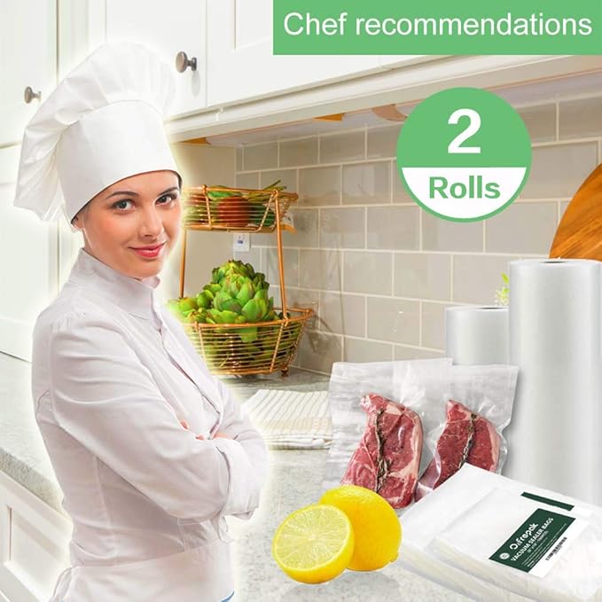 O2frepak 2 Rolls 11x50 and 8x50 (total 100 Feet) Vacuum Sealer Bags Rolls with BPA Free,Heavy Duty Vacuum Sealer Storage Bags Rolls,Cut to Size Roll,Great for Sous Vide Cooking
