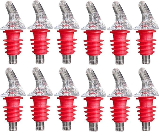 1 Dozen Medium Red Free-Pour Spouts – Fits 750ml, 1L, & 1.75L Bottles, Perfect for Patron & Liquors with Wide Bottle Necks