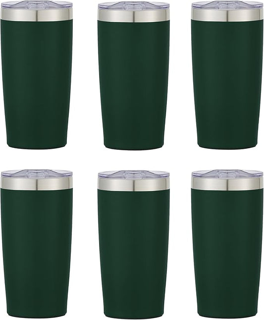 6 Ct of 20 Oz Two-Tone Himalayan Stainless Steel Tumbler with Lid – Dark Green – Customizable Insulated Cups for Water, Coffee, Hot & Iced Drinks – Great for DIY, Events, Work