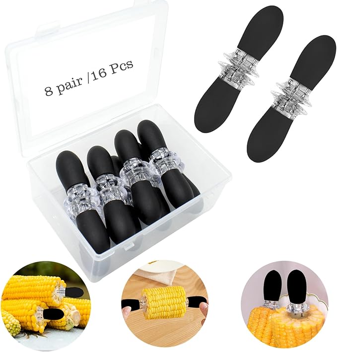 Stainless Steel Corn Holders - 16Pcs/8 Pairs Black Corn Cob Holders, Interlocking Design Skewers for Home Cooking BBQ Parties Camping